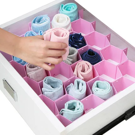 

8pcs/Set Honeycomb Plastic Drawer Organizer Underwear Socks Ties Drawer Divider Storage Box Pink Blue White