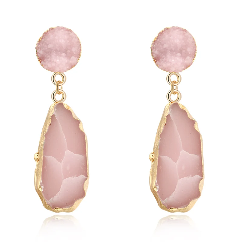 

Dayoff Boho Irregular Drop Dangle Earrings Druzy Drusy Large Earrings For Woman Jewelry Round Gold Stone Big Earrings 2018 E282