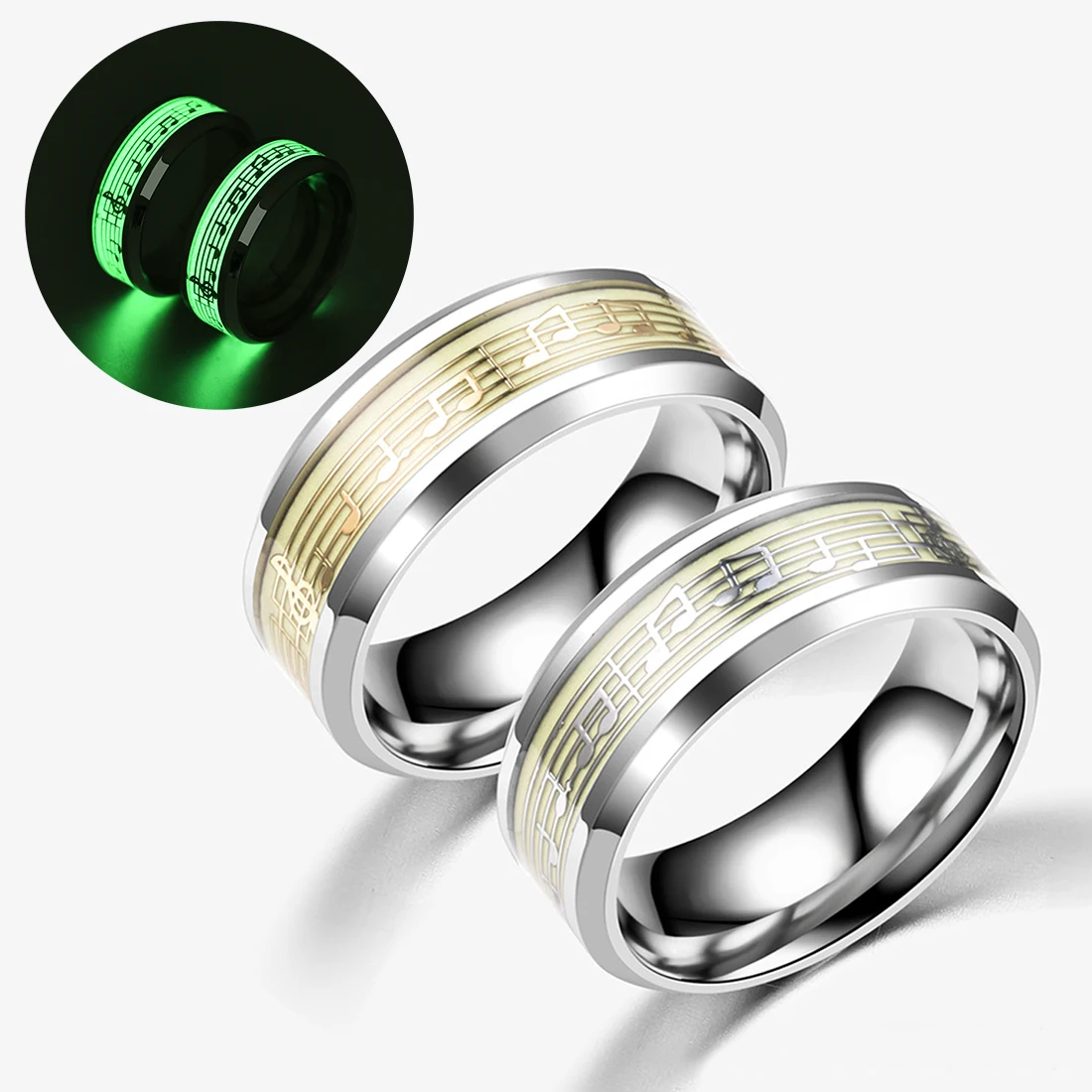 

Novelty Luminous music five-line music score Stainless Steel Ring Personality Original JewelryJewelry Women Men Wild Ring 8mm