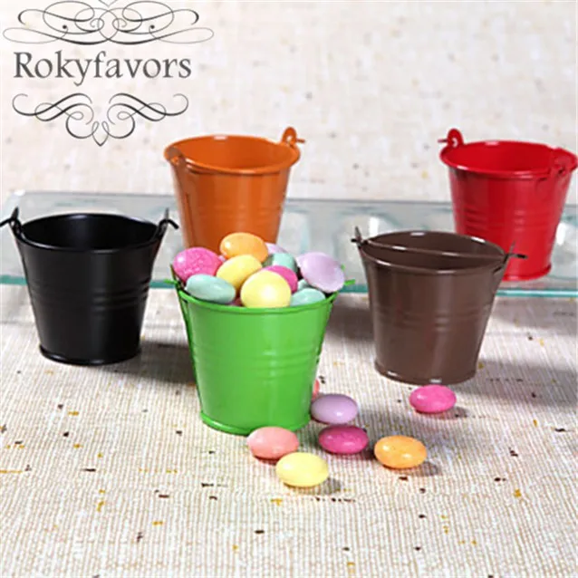 FREE SHIPPING 100PCS Colors Cute Mini Buckets Favor Candy Boxes Mini