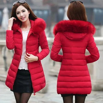 

XL-7XL Winter Women Casual Slim Cotton Down Jacket Hoodie Parkas Fur Collar Clothes Warm Female Winter Coat Keep Warm KY4
