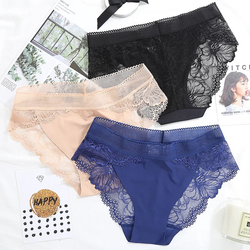 

Comfortable Elastic 5 Colors Size S/M/L/XL Briefs Hollow Out Lace 1PC Low Waist Underwear Sexy Ice Silk Wedding Adjustable Soft