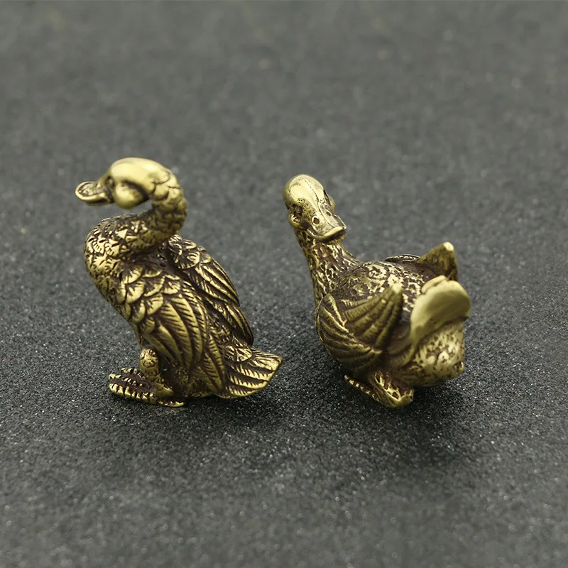  Cute Vintage Brass 2-Duck Statue Props Figure Metal Animal Sculpture Home Office Desk Decorative Or