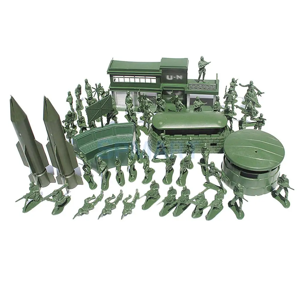 56pcs Plastic Military Playset 5cm Soldier Figures with Assorted Army Accessories Model Toys For Children Boys