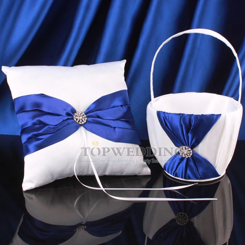 Wedding Party Royal Blue Satin Cryatal Ribbon Wedding Flower Girl Basket