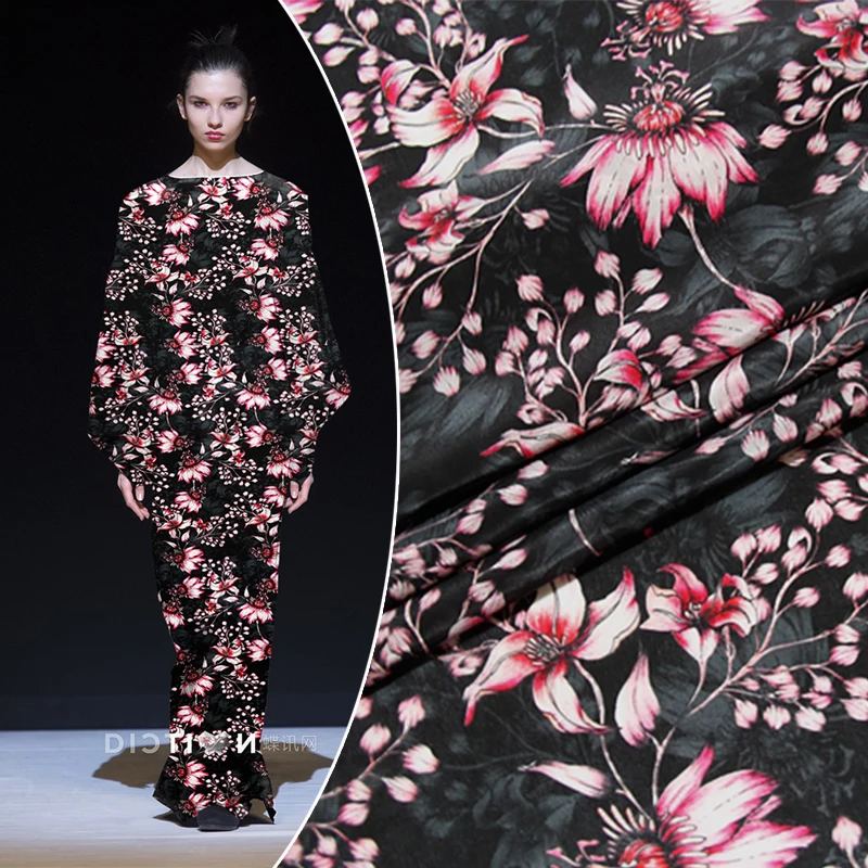 

New wide-format inkjet crepe de chine silk fabric 12.5mm floral dress t-shirt shirt silk fabric wholesale silk cloth 139cm
