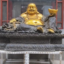 Bi003324 Большой Китай Народная Буддизм Бронзовый gild Счастливый смех Будды Майтреи богатства бог