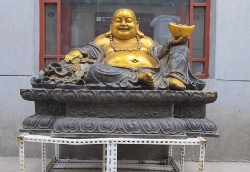 

bi003324 Large China Folk Buddhism Bronze gild Happy laughter wealth god Maitreya Buddha