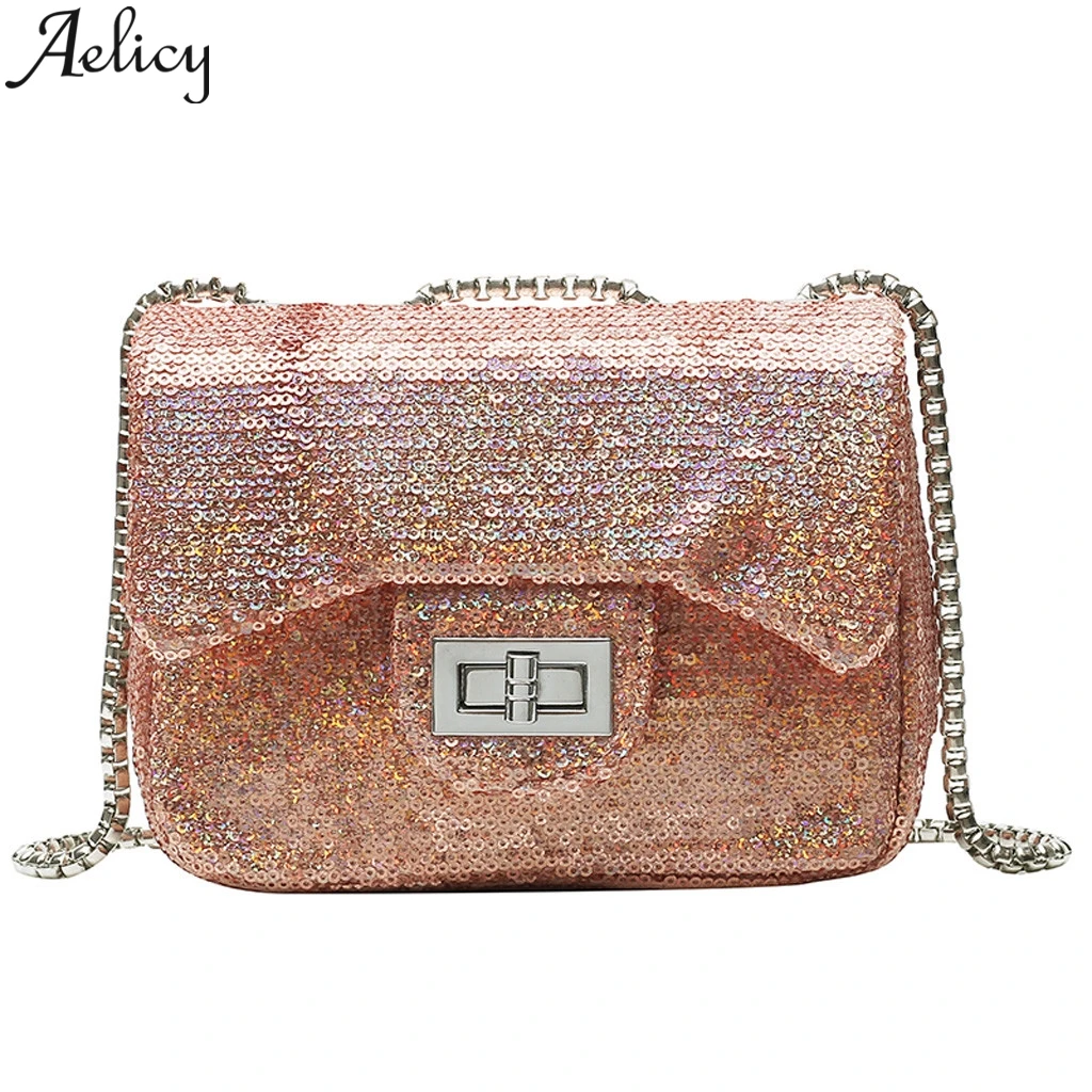 

Aelicy Women's Fashion Solid Color Sequins Jelly Color Cute Chain Messenger Bag Shoulder Bag Crossbody Bags For Women Black