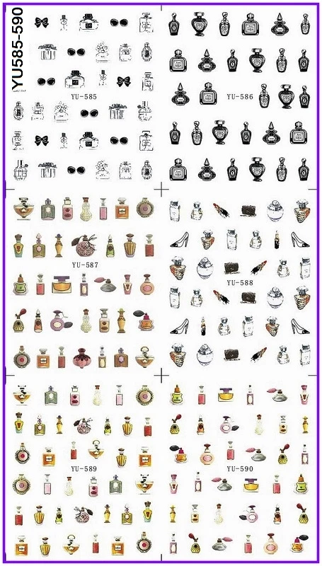 Stickers & Decals 6 Pack/ Lot Water Decal Nail Art Nail Transfer Sticker Cartoon Perfume Bottle High Heel Shoes Yu585-590 Possessing Chinese Flavors Nails Art & Tools