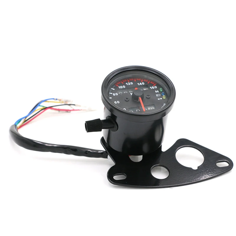 Motorcycle Retro Black Refit Speedometer Tachometer Odometer with Bracket Motorbike Moto Meter Scooter Motor Vintage Instrument