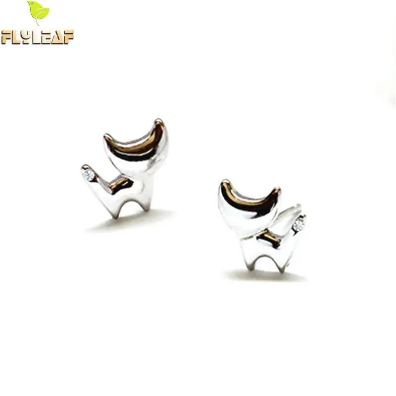 

Flyleaf 925 Sterling Silver Cubic Zirconia Cat Stud Earrings For Women Prevent Allergy Creative Lady Fashion Jewelry