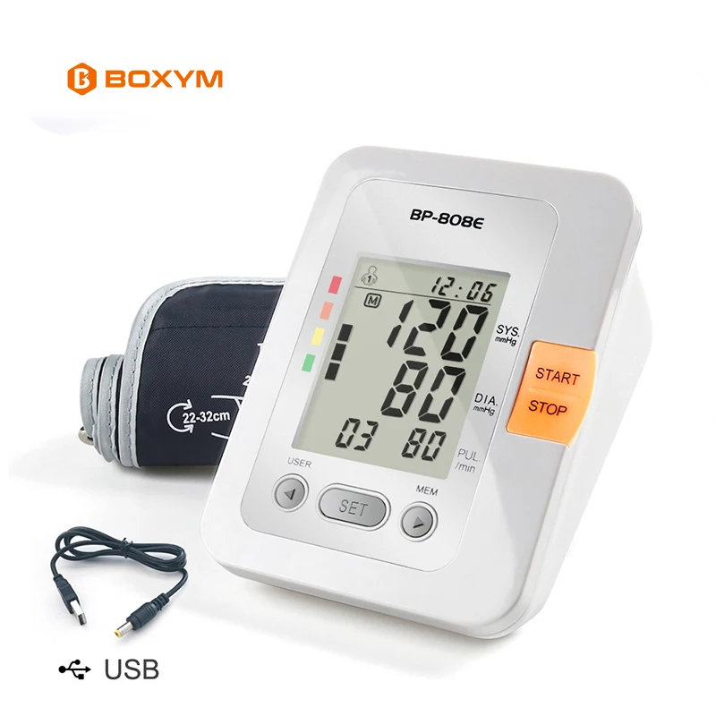 

BOXYM Medical Upper Arm Blood Pressure Monitor Digital LCD Sphygmomanometer Heart Beat Meter Machine Tonometer for Measuring