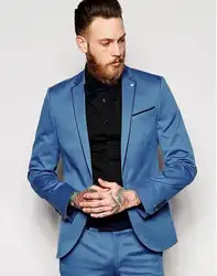 Индивидуальный заказ синий мужской костюм пиджак Slim Fit 2 шт. жениха Смокинги для женихов выпускного вечера вечерние Стиль Нарядные Костюмы