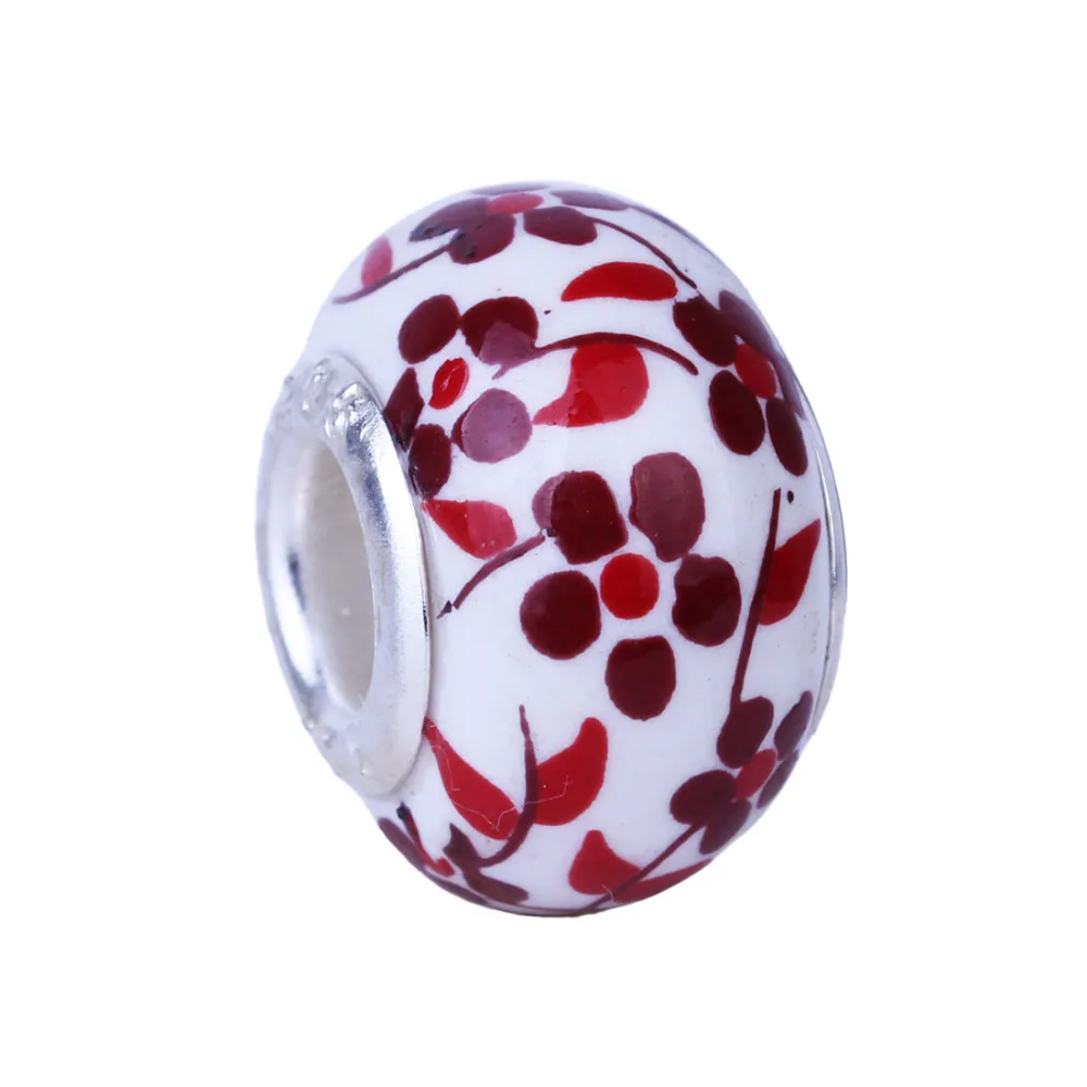 14mm Silver Big Hole Ceramics Flat Round Charms Bead Fit European