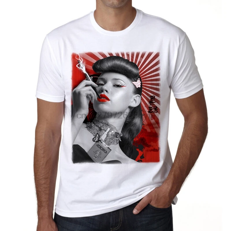 Japan pin-up 1 t shirt homme Manches Courtes Coton blanc cadeau | Мужская одежда