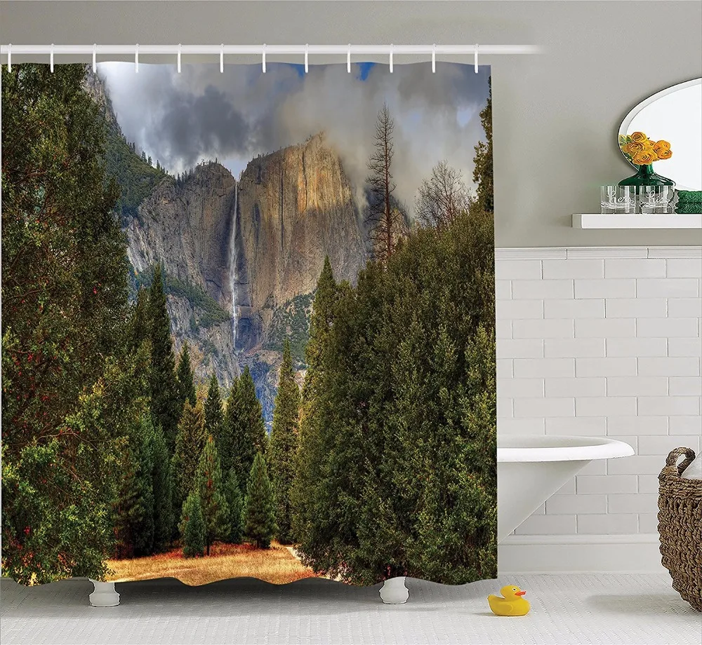 High Quality Arts Shower Curtains Woods camouflage forest mountain water Bathroom Decorative