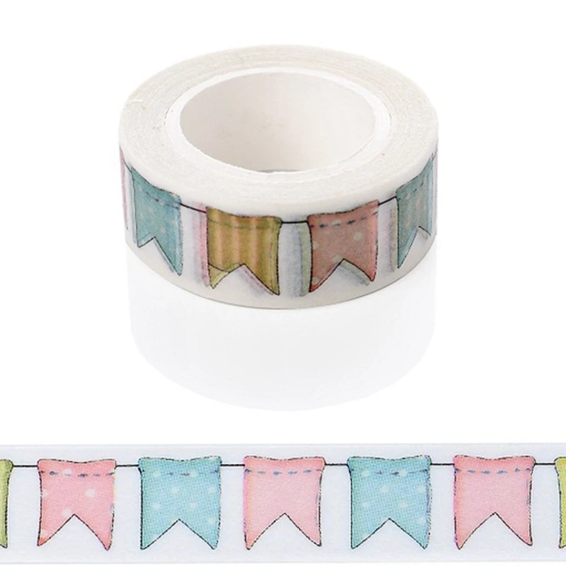 

10m*15mm Kawaii Colored Flag Washi Tape Pattern Masking Tape Decorative Scrapbooking DIY Office Adhesive Tape 1 PCS