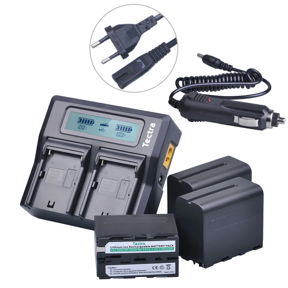 

Tectra 3pcs NP-F970 NP-F960 Battery + LCD Rapid Dual Charger for Sony F960 F970 DCR-VX2100 HDR-AX2000 FX1 FX7 FX1000