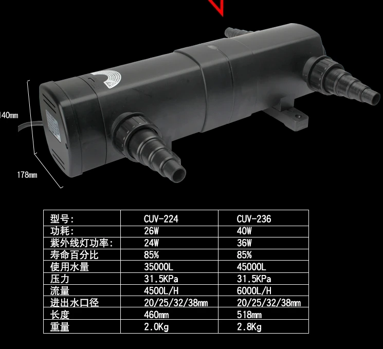 Sunsun 24 Вт CUV-224 36 Вт CUV-236 УФ-фильтр осветлитель ультрафиолетовый стерилизатор аквариумный пруд фильтр