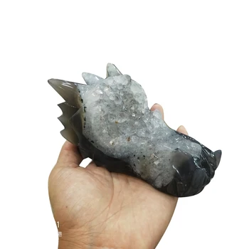 

1pcs 600-700g Natural Agate Geode Crystal Cluster Dragon Mascot Figurine Manual Carving healing Natural Quartz Mineral