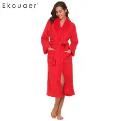 Ekouaer женщины мягкие плюшевые Fleece Long Robe спа Халат спереди открытым халат невесты халаты Loungewear зима теплая ночная