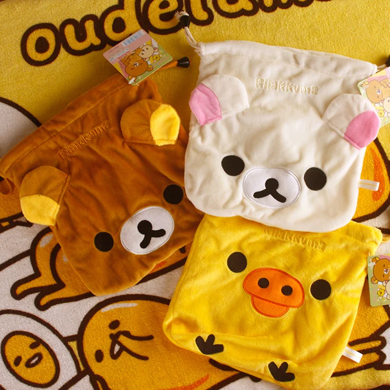 

Candice guo! cute plush toy lovely Rilakkuma chicken soft small coin bag storage drawstring bag rope bundle pocket birthday gift
