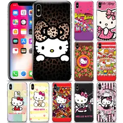 Милый мультфильм рисунок «Hello Kitty» черный кошка из мягкого силикона с принтами для мобильных телефонов ТПУ чехол для Apple iPhone 6 7 8 Plus X XR XS MAX