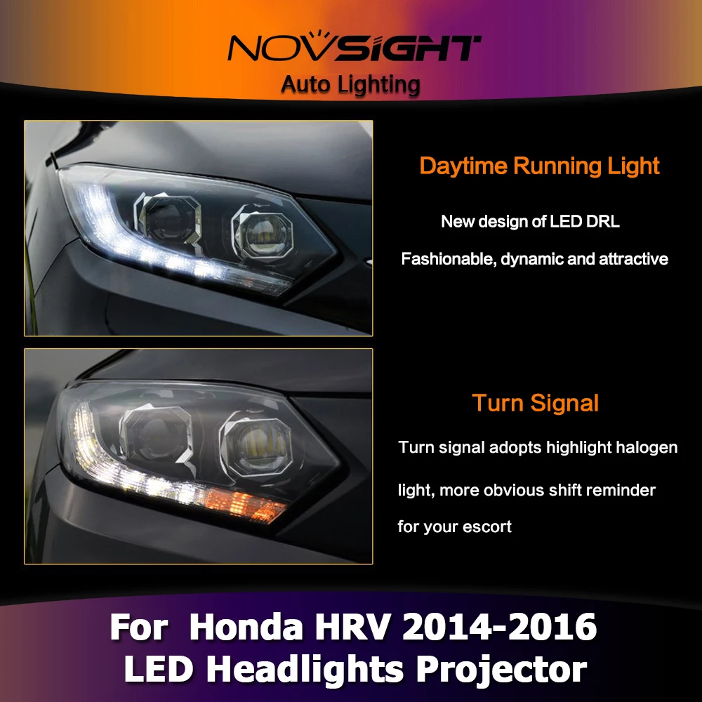 NOVSIGHT автомобильный Стайлинг для Honda hr-v фары- Vezel светодиодный фары DRL Биксеноновые линзы дальнего ближнего света парковочные противотуманные фары