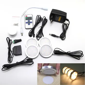 

LED Under Cabinet Lighting Puck Lights Downlight Spotlights with Wireless RF Remote Control Dimmable for Furniture Lighting 4pcs
