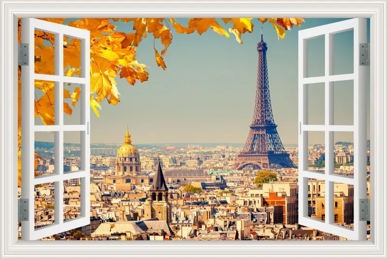 3D Наклейка на стену с видом на окно, закат, пейзаж, наклейка с видом города, виниловые обои, домашний декор, Настенная Наклейка для гостиной, большая - Цвет: 5