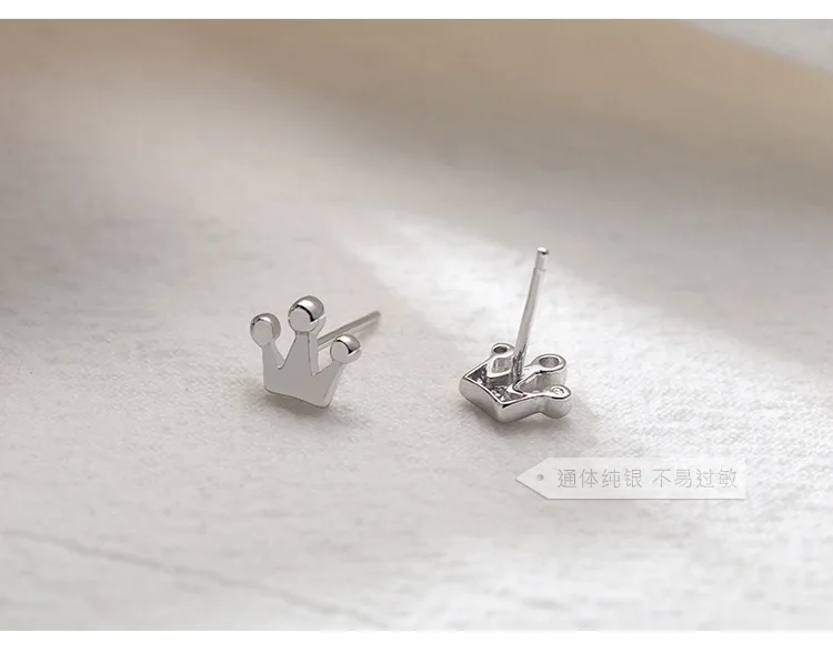 1 pair silver large Серьги из стерлингового серебра 925 пробы, модные простые маленькие серьги-гвоздики в виде короны, серебряные серьги для девочек - Окраска металла: 1 pair silver large