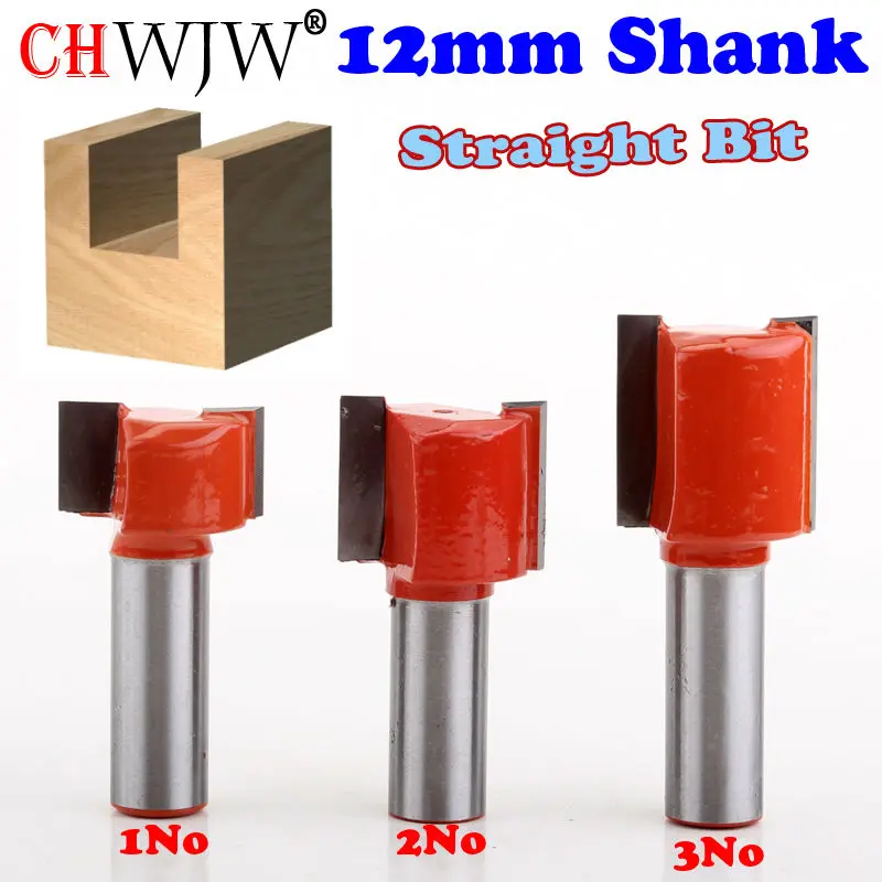 

3pcs 12mm Shank Straight/Dado Router Bit Double Flute Straight Bit Carbide Woodworking Straight Router Bit Set