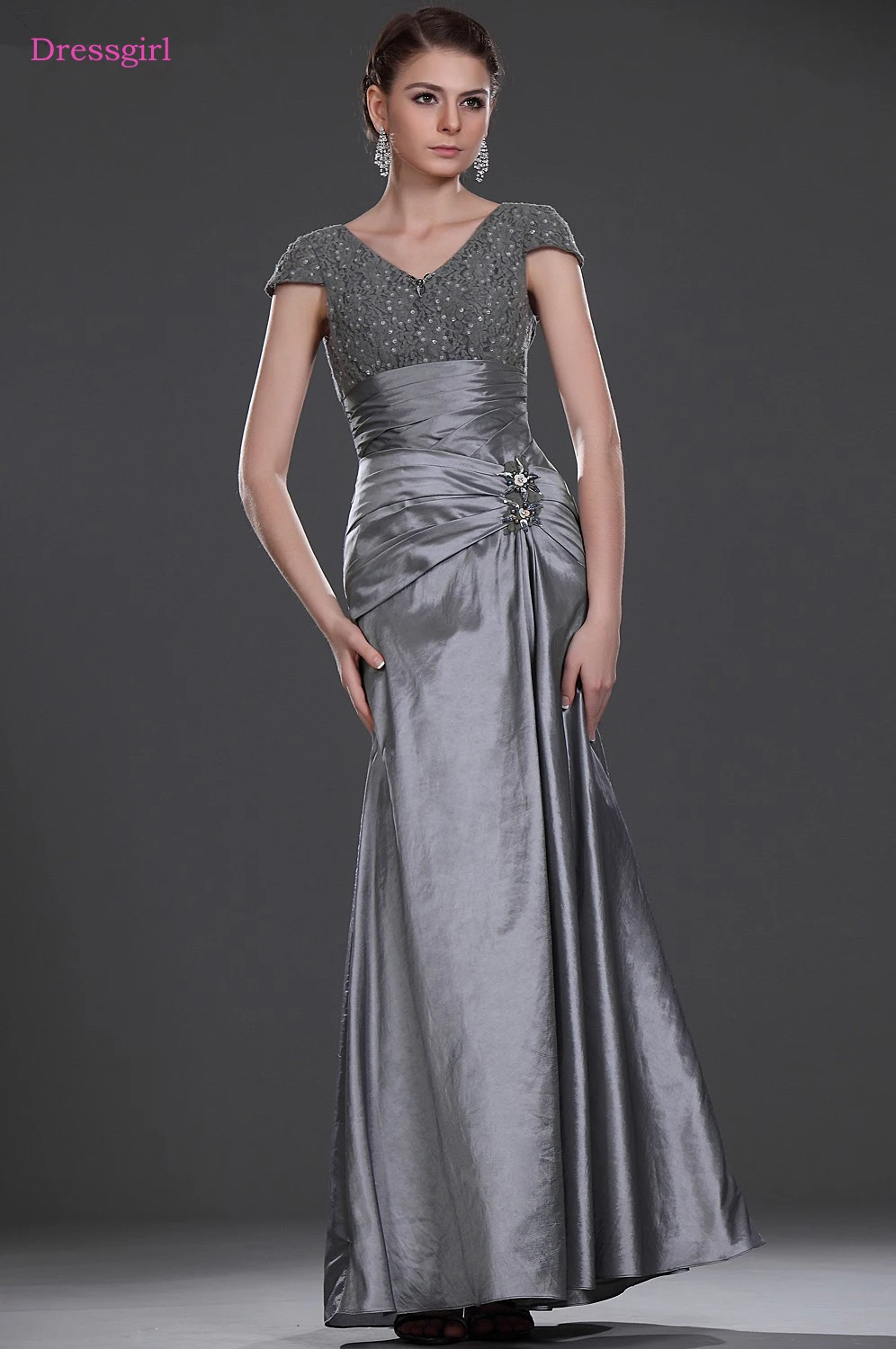

Gray 2019 Mother Of The Bride Dresses Mermaid Cap Sleeves Taffet Lace Plus Size Long Elegant Groom Mother Dresses Wedding