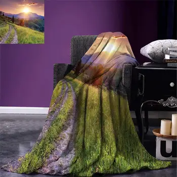 

Nature Blanket Sunset in the Mountain Landscape Rural Road Forest Countryside Wonderland Print Deco Warm Blankets for Beds