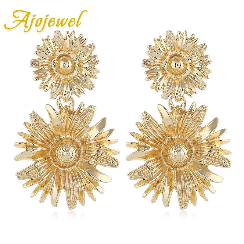 

Ajojewel Vintage Metal Statement Earrings Golden Flower Hanging Drop Earrings Drop Ship Wholesale