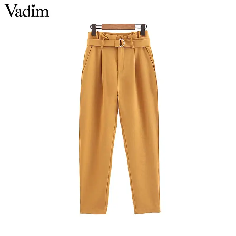 

Vadim women elegant solid pants sashes zipper fly pockets female office wear casual chic trousers long khaki pantalones KA863