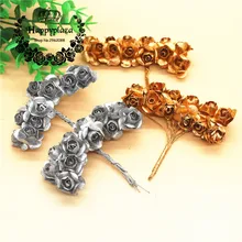 72 шт./лот 1,5 см Золотой/Серебряный Мини бумажная Роза искусственный цветок ручной работы для украшения свадьбы DIY Подарочная коробка венок своими руками