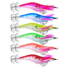 6Pcs New LED Electronic Luminous Shrimp Lure 10.5CM 12.5G Squid Hook Night Squid Jigs Fishing Lures Fishing Tackle