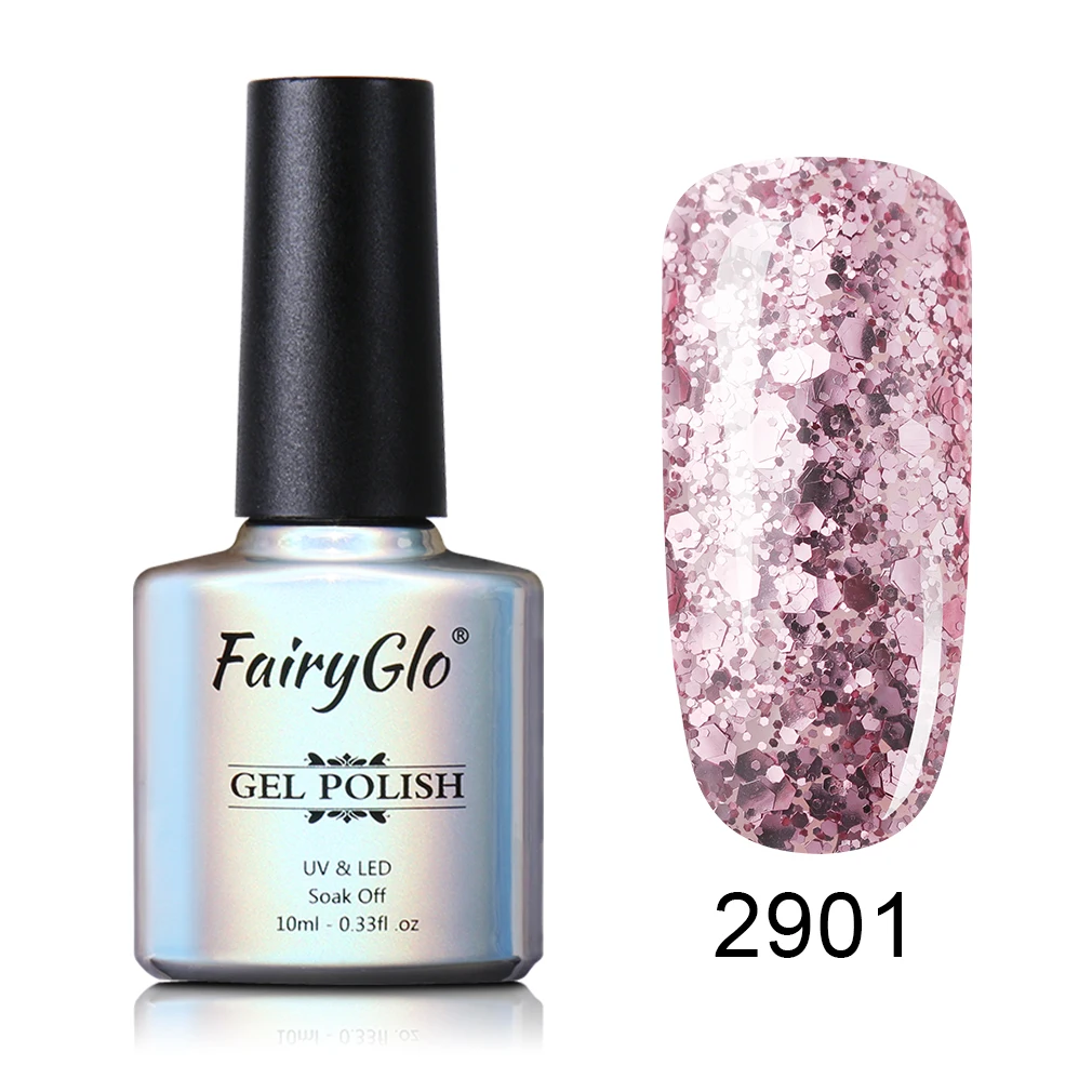 FairyGlo 10ml UV Gel Nail Polish Rose Gold Glitter Sequins Soak Off UV Gel Varnish Nude Color Nail Gel Polish Nail Art Laquer - Цвет: 2901