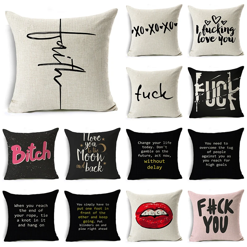 

WZH English Text Element Cushion Cover 45x45cm Linen Decorative Pillow Cover Sofa Bed Pillow Case