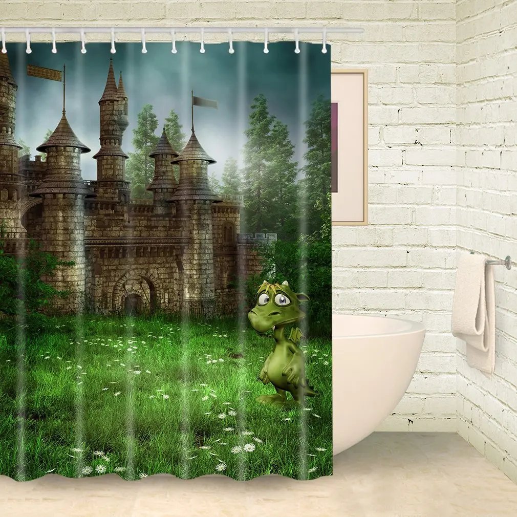 

Mystic Foggy Gothic Castle Kids Shower Curtain Water-Repellent %100 Fabric Dark Eco-Friendly Mildew Resistant