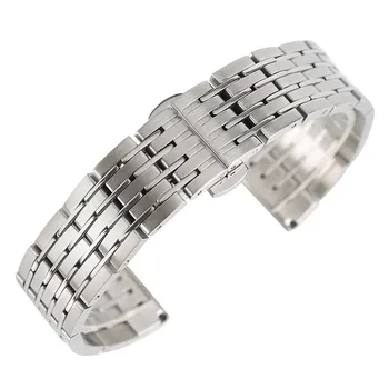 

20mm 22mm 24mm Silver Watch Band Solid Link Stainless Steel Watch Strap Men Women Push Button Hidden Bracelet + 2 Spring Bars