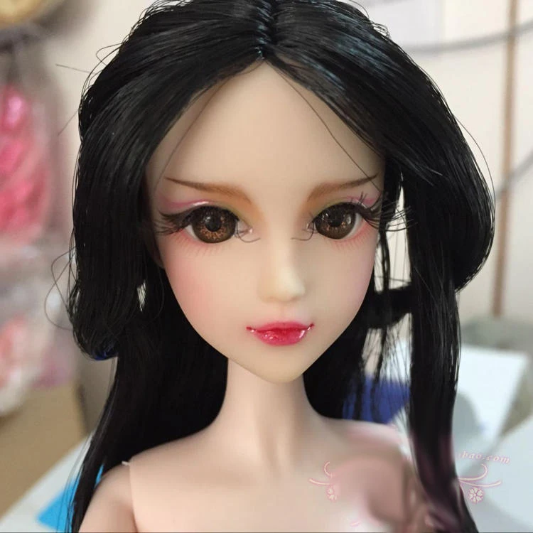 Buy Doll Head / Black Hair Brown 3D Eyes Real Eyelash