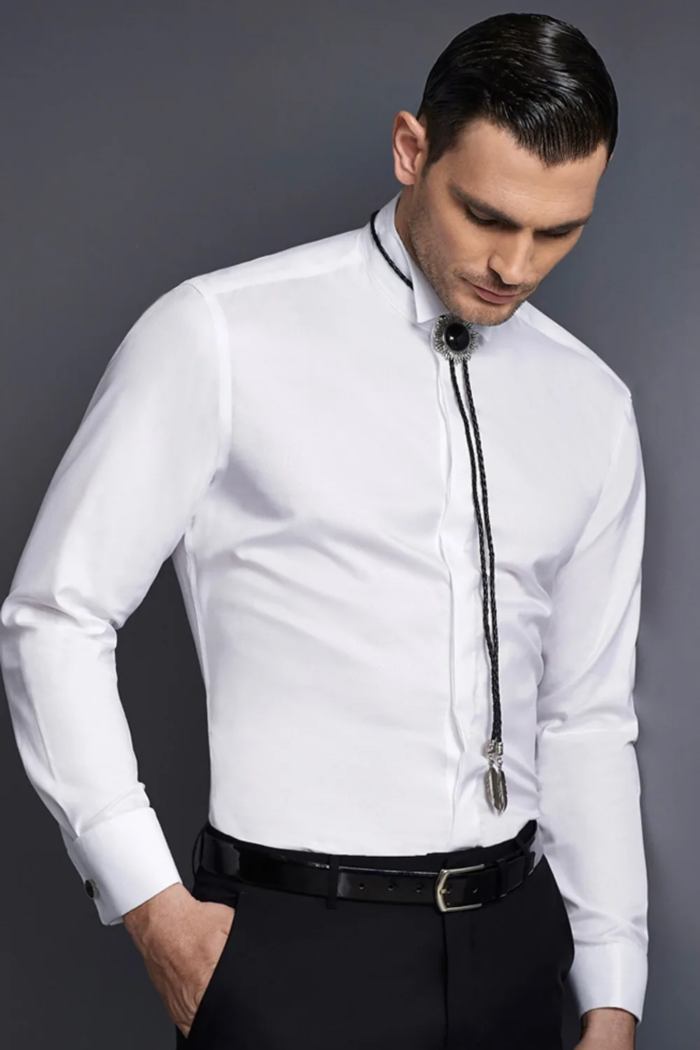 

New design 100% cotton white diamond pattern wing collar with french cuff and concealed placket mens wedding tuxedo shirt