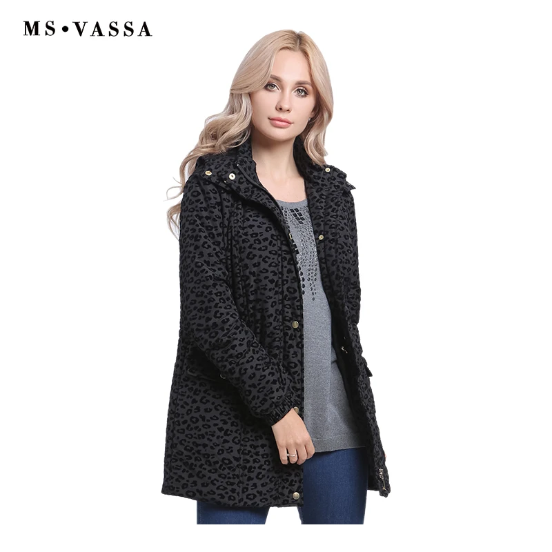 

MS VASSA Ladies Jackets 2018 New Autumn Winter Women coats with flock print flower turn-down collar plus size 5XL 7XL outerwear