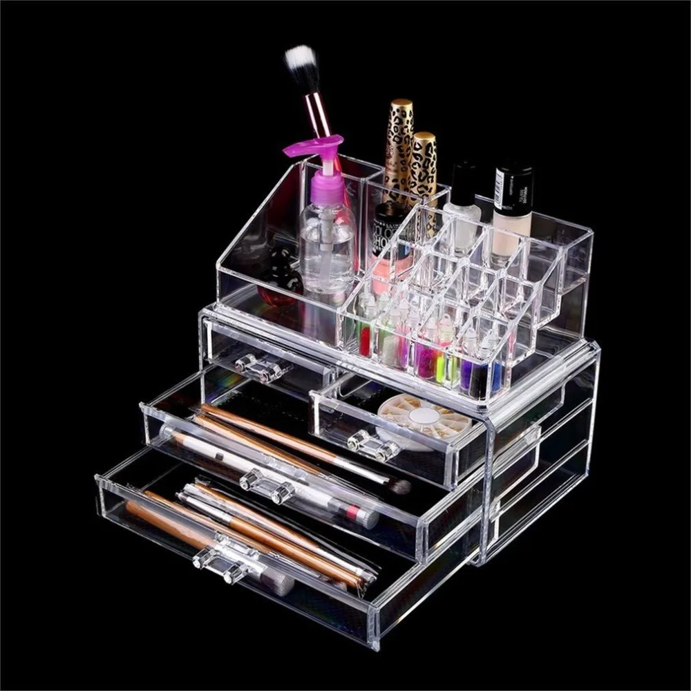 Clear Acrylic Cosmetic Organizer 4 Drawers Makeup Case Storage Holder
