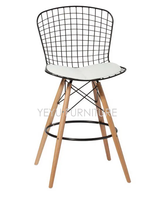 Минималистический современный дизайн стальных проволоки для сидений деревянная нога мягкий счетчик табурет заготовка для проволоки стул современный простой дизайн мебель, барный стул - Цвет: Black Seat White Pad