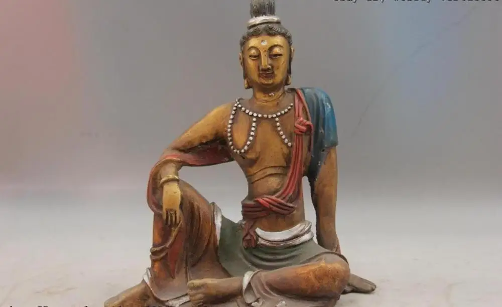 Tibet Copper Color Painted Buddhist Free godness Guanyin Kwan-Yin Buddha Statue | Дом и сад