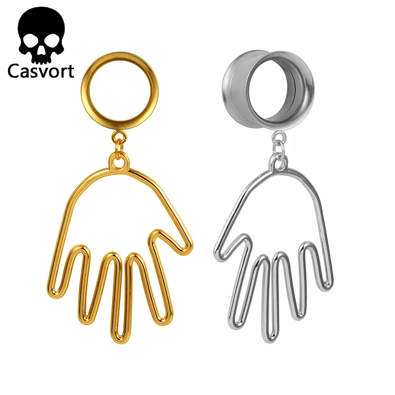 

Casvort Body Piercing Jewelry Ear Gauges Plugs Tunnels Stainless Steel palm Dangle Earrings Expander Fashion Jewelry For Gift